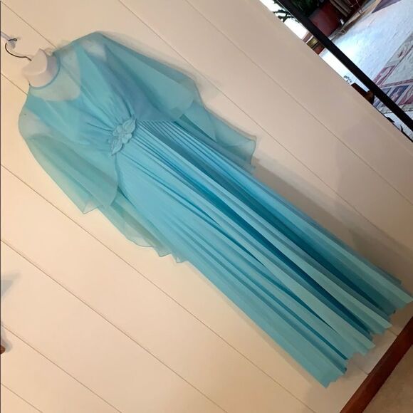 Stunning VTG 70s blue knit maxi/prom dress - Picture 1 of 5